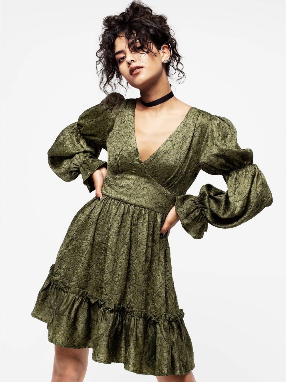 Disturbia Olive Green Textured Mini Dress